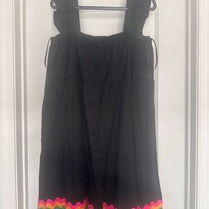 Crown & Ivy Black Sundress with Square Neck and Colorful Hem